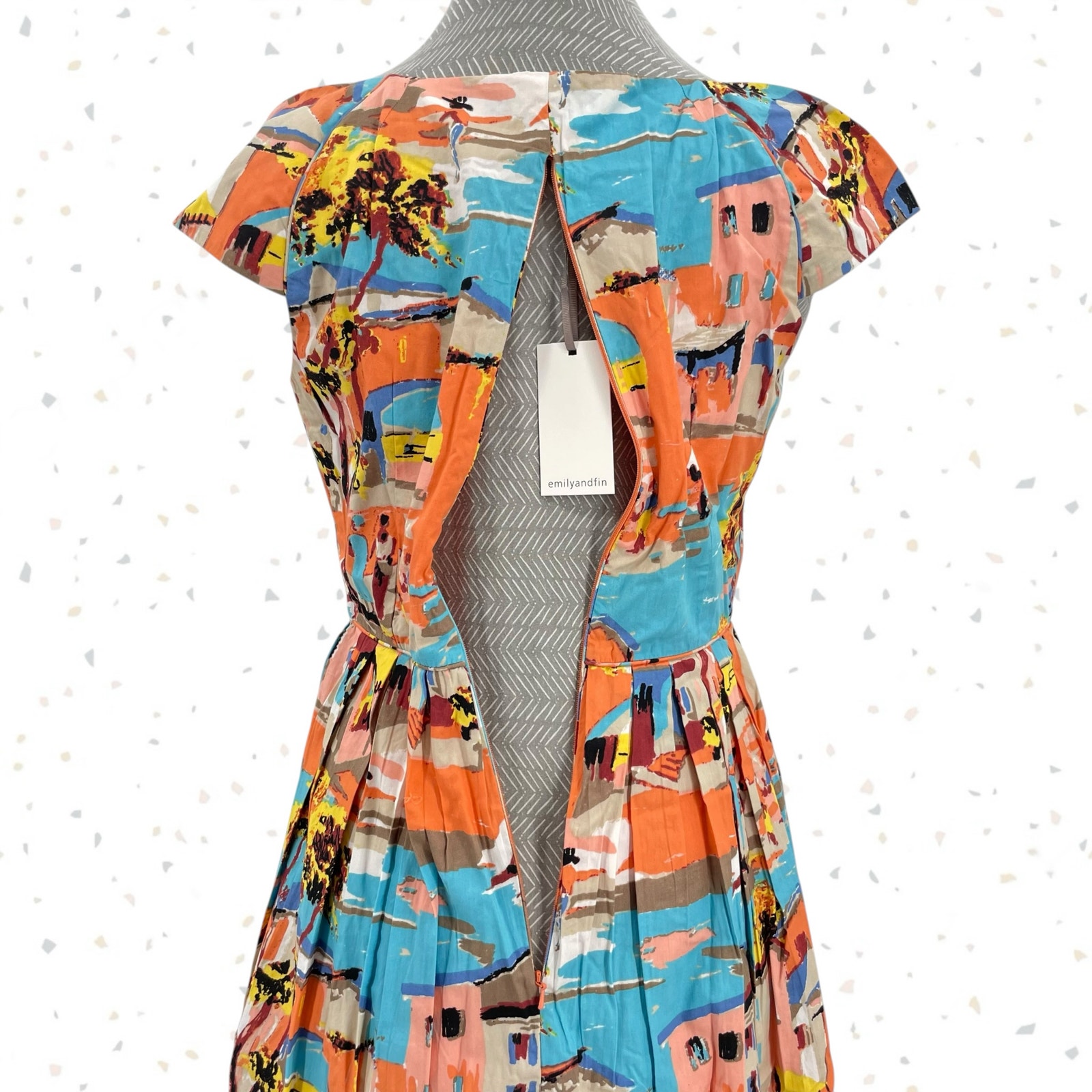 Emily Fin Claudia Havana Pleats Dress Blue Pink Summer Coastal Print Size S New — image 6 of 8